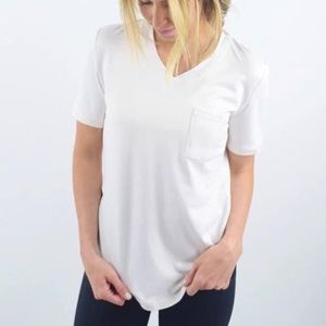 Zyia NWT White V-neck Pocket T